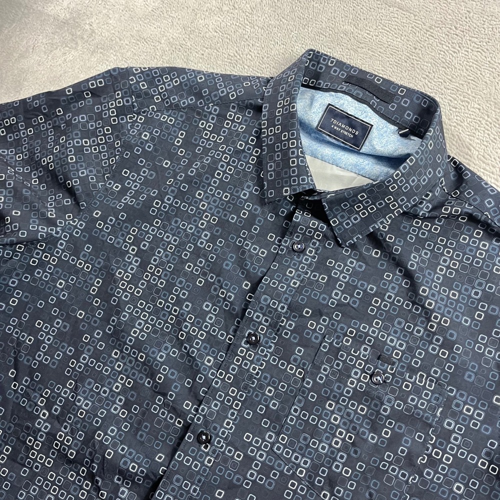 7Diamonds Mens XL Interlock 4-Way Stretch Short Sleeve Button Down Shirt Navy